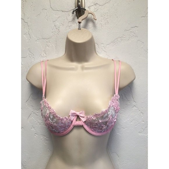 Victoria's Secret Designer Collection 34D $168 Pink Lace & Plaid Bow Bra NWT